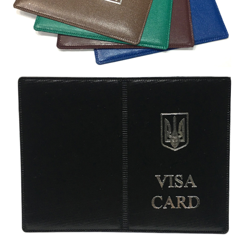 Обложка на ID карты 2 в 1 VIZA CARD с гербом  тёмное  с тиснением 