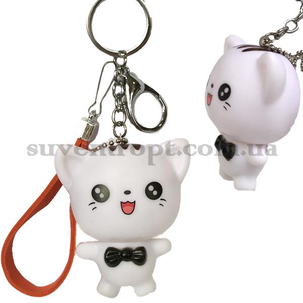 Брелок макет белый котик с бантиком с браслетом под кожу