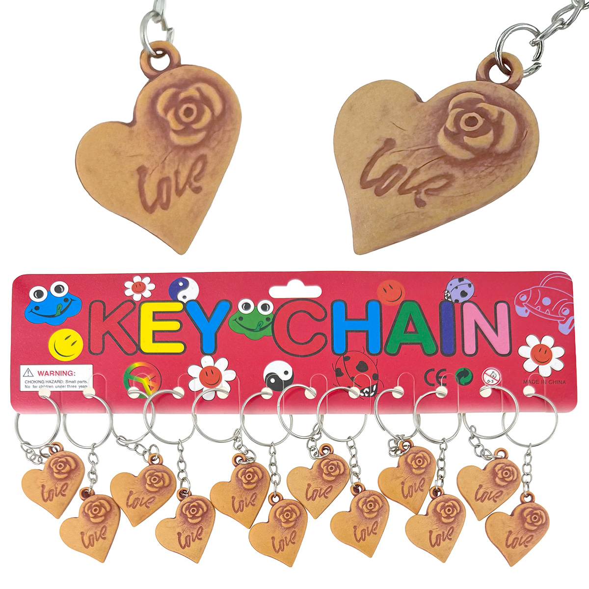 Брелок з кістки серце з трояндою LOVE (12)