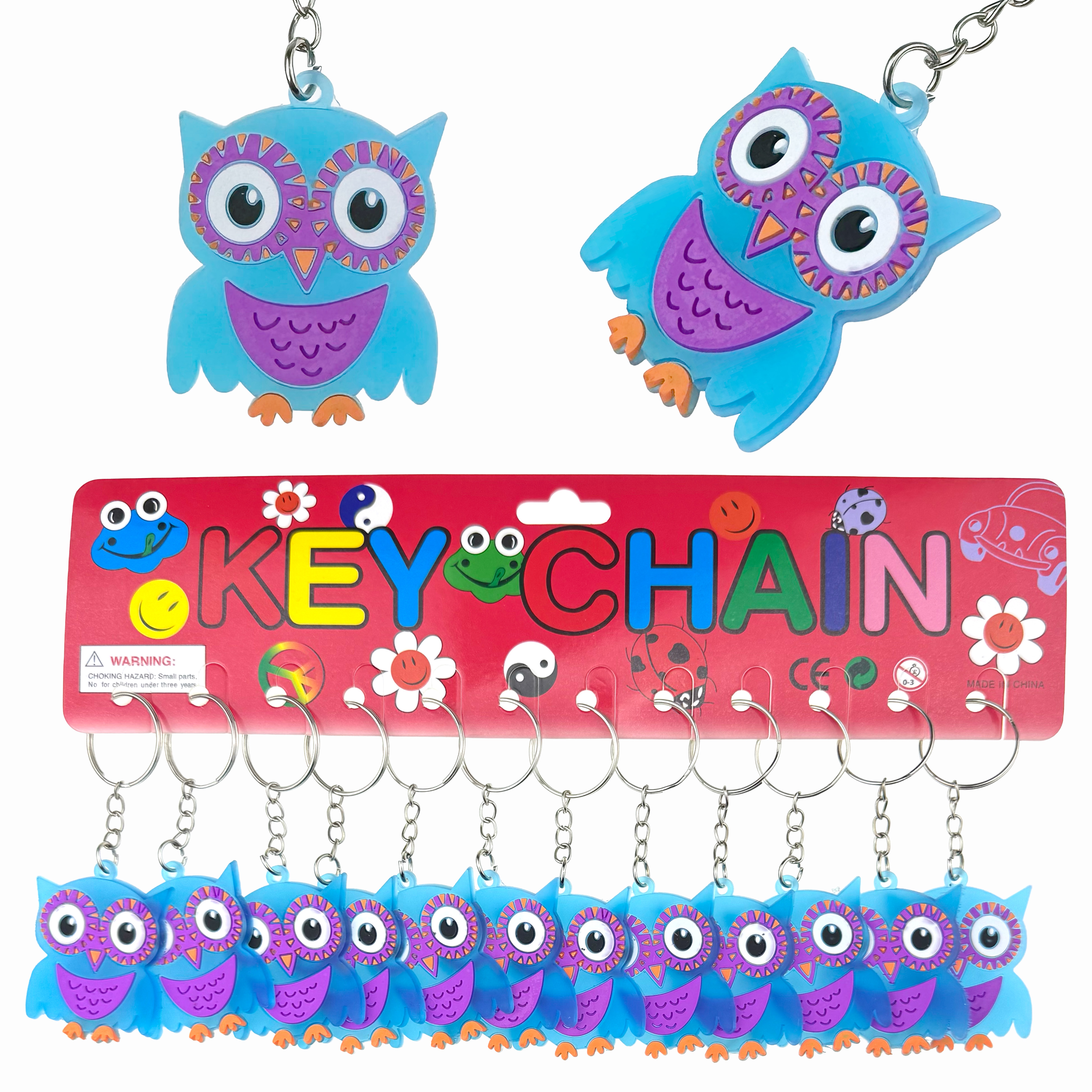 Брелок гумовий плаский сова блакитно-бузькова (12)