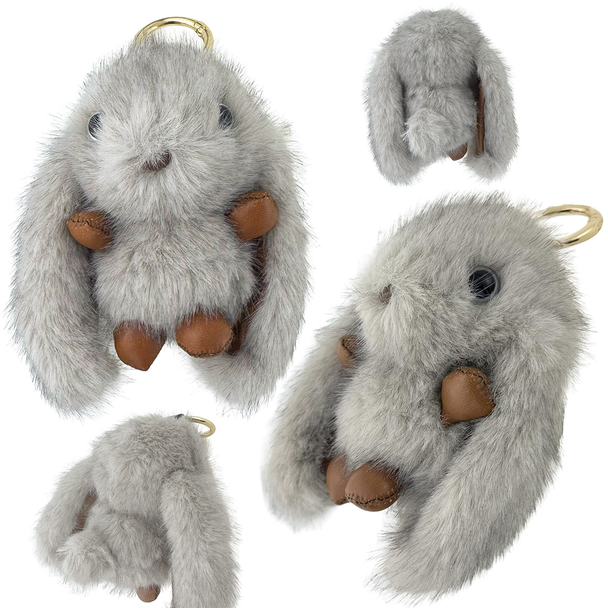 Пухнастий натуральний кролік кавово-сірий шкіряні ручки ніжки з кільцем 12 см  (12) /200/