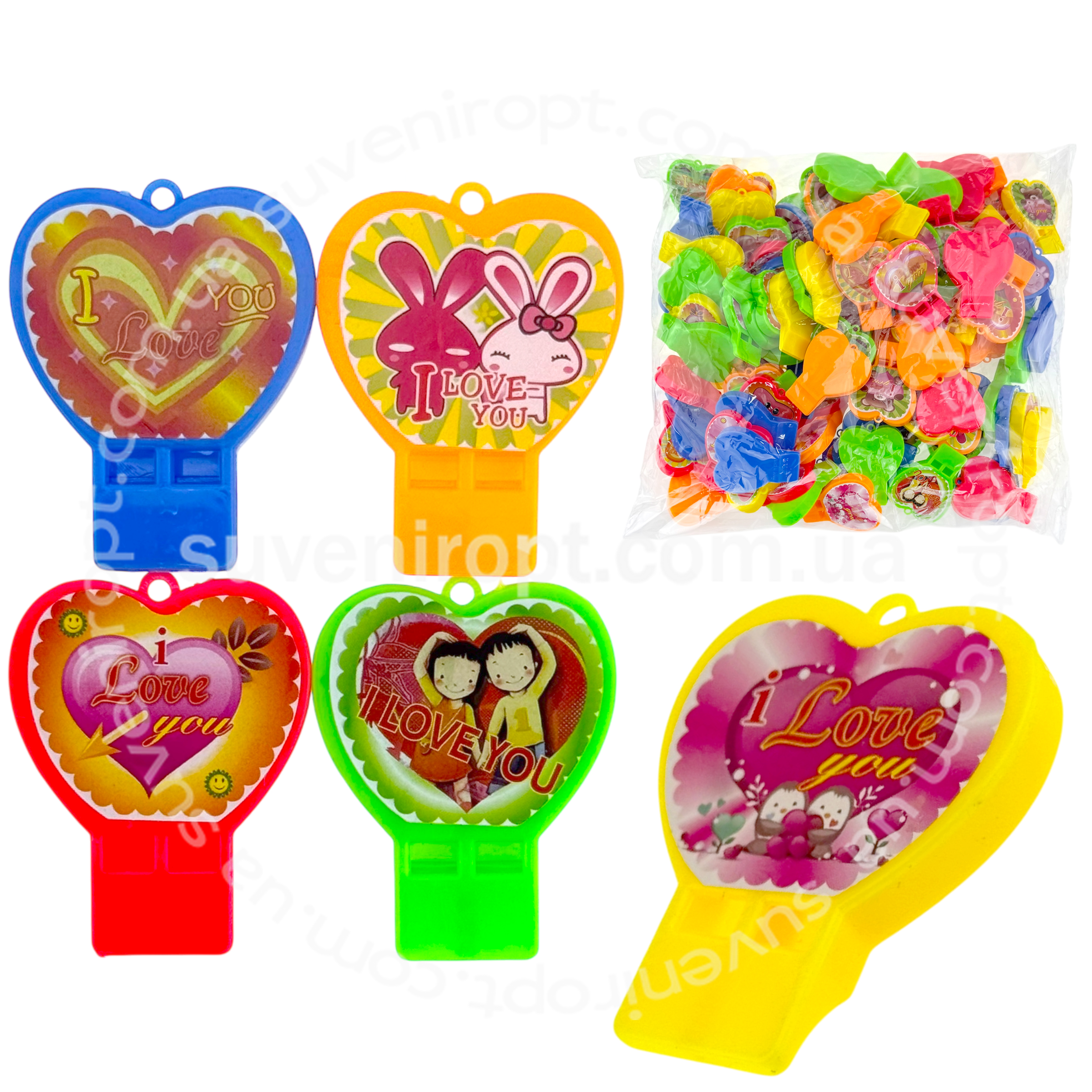 Свисток плаский сердечко 5,3см  (100)