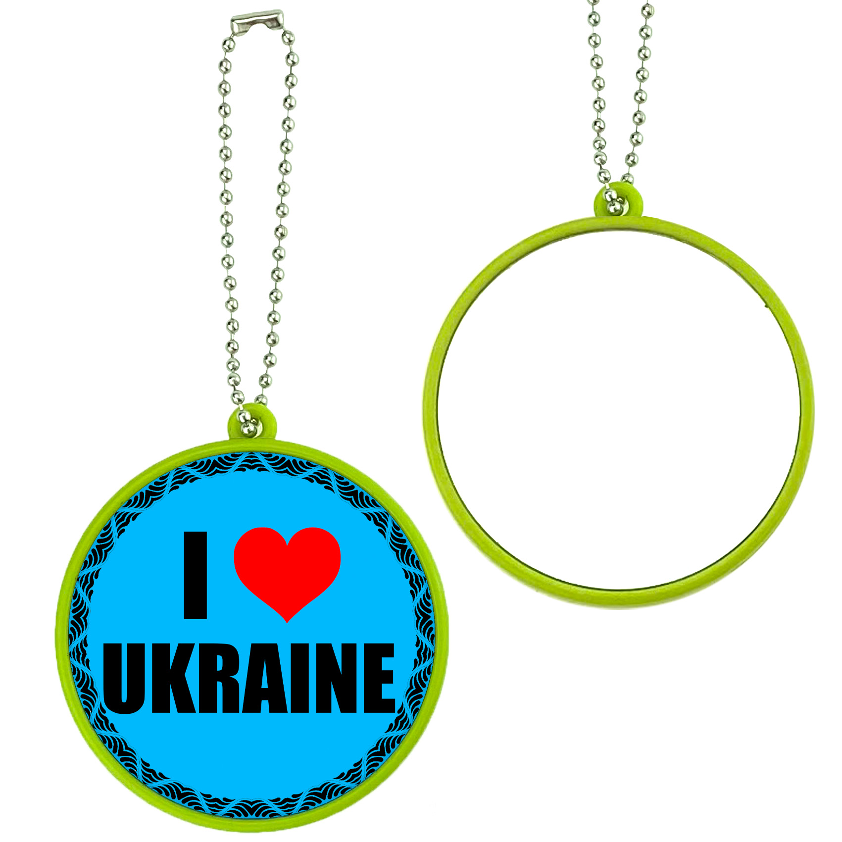 Дзеркало з зеленим обідком I LOVE UKRAINE! блакитне (12)