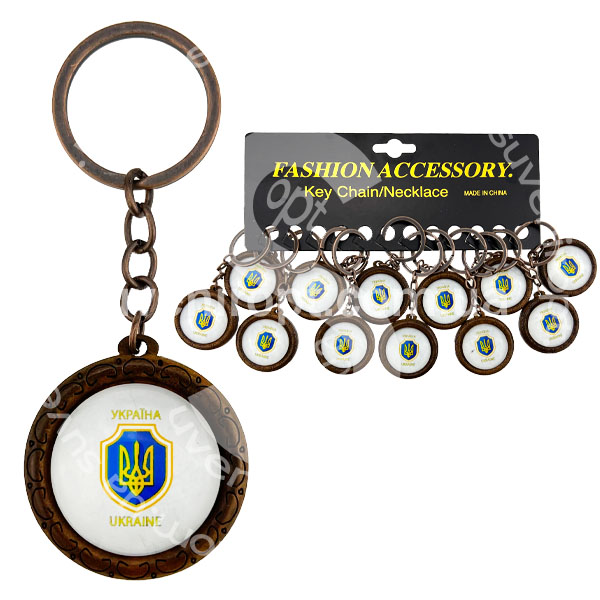 Брелок на планшетці деревяний герб Україна на білій основі скло (12)
