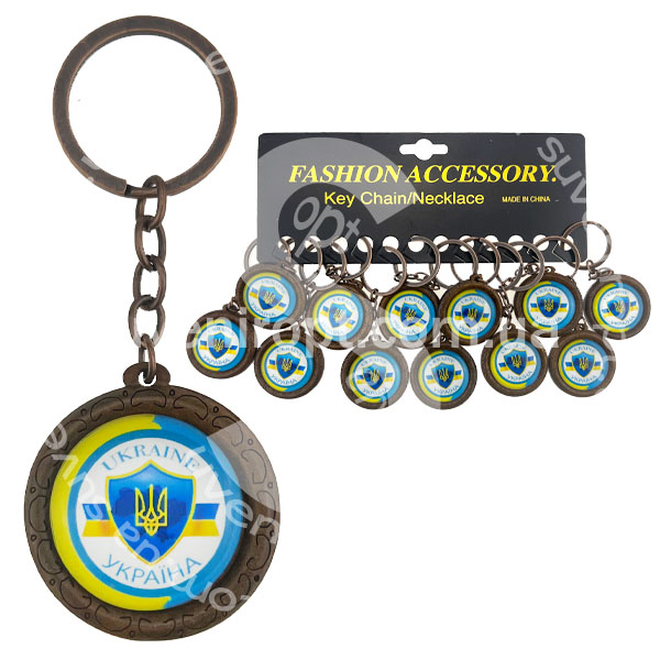 Брелок на планшетці деревяний герб України в трикутнику з обідком скло (12)