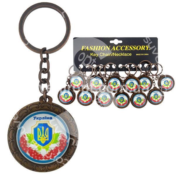 Брелок на планшетці деревяний герб трикутник України червона калина скло (12)