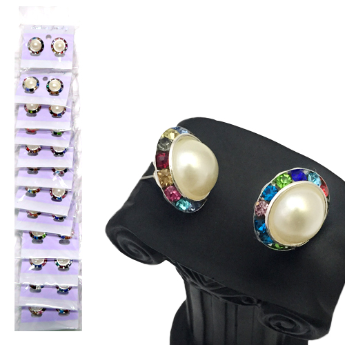 Серёжки круглые большие с жемчужным камнем цветной ободок   (12)