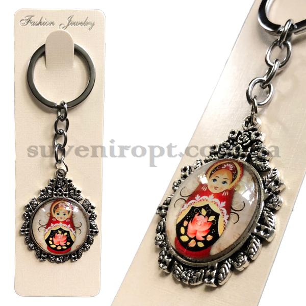 Брелок металлический  в упаковке стекло матрёшка в узорах  (12)