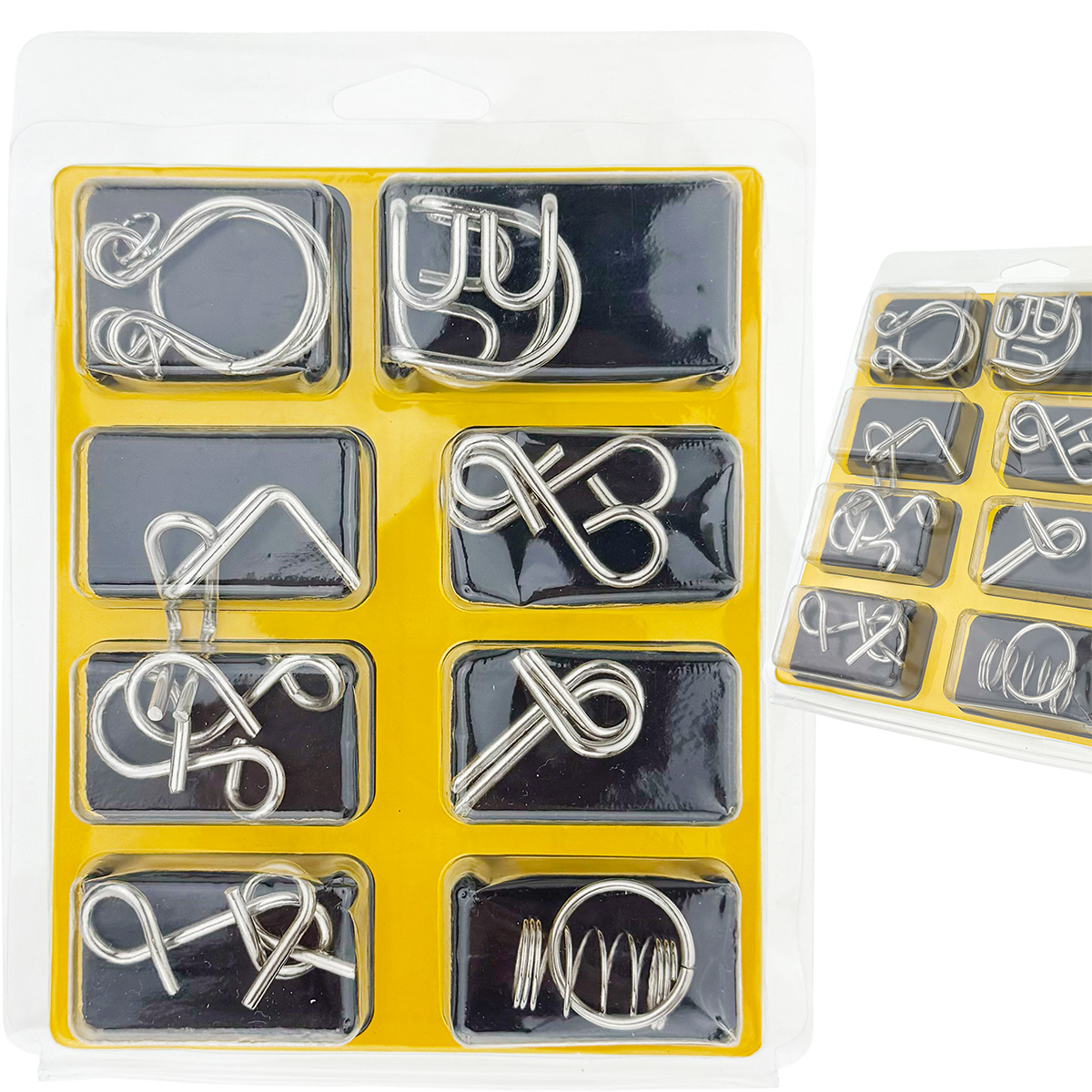 Набір малий металевих логічних головоломок 8 в1 в жовтій упаковці /200/