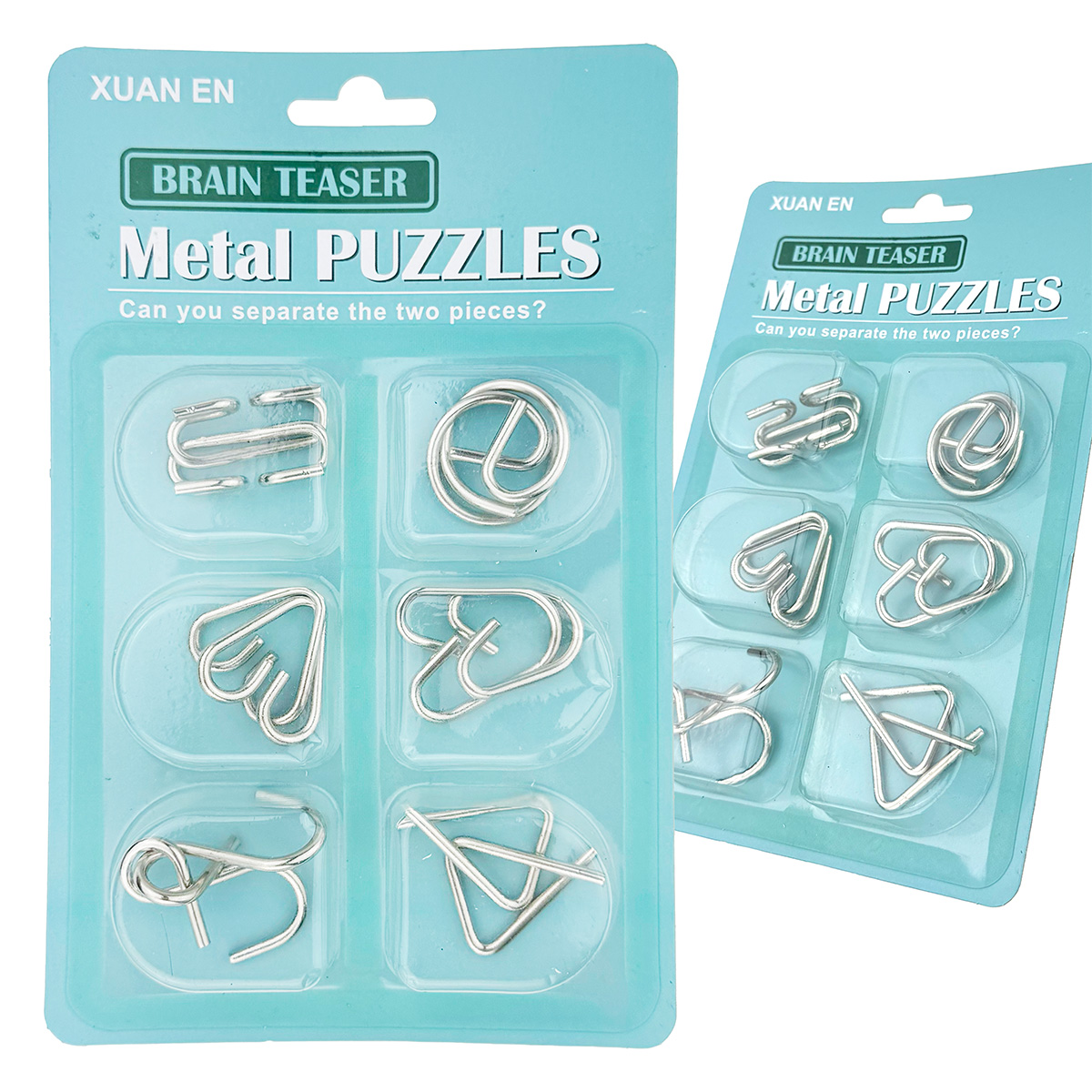 Набір металевих логічних головоломок 6 в1 середні в зеленій упаковці /200/