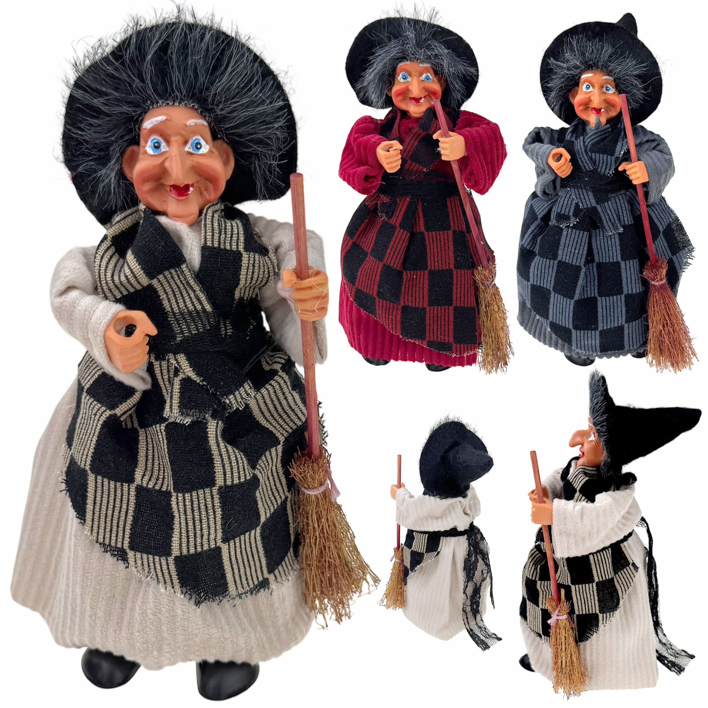 Баба-яга маленька на підставці циліндрі у вільветовій сукні 19см /144/