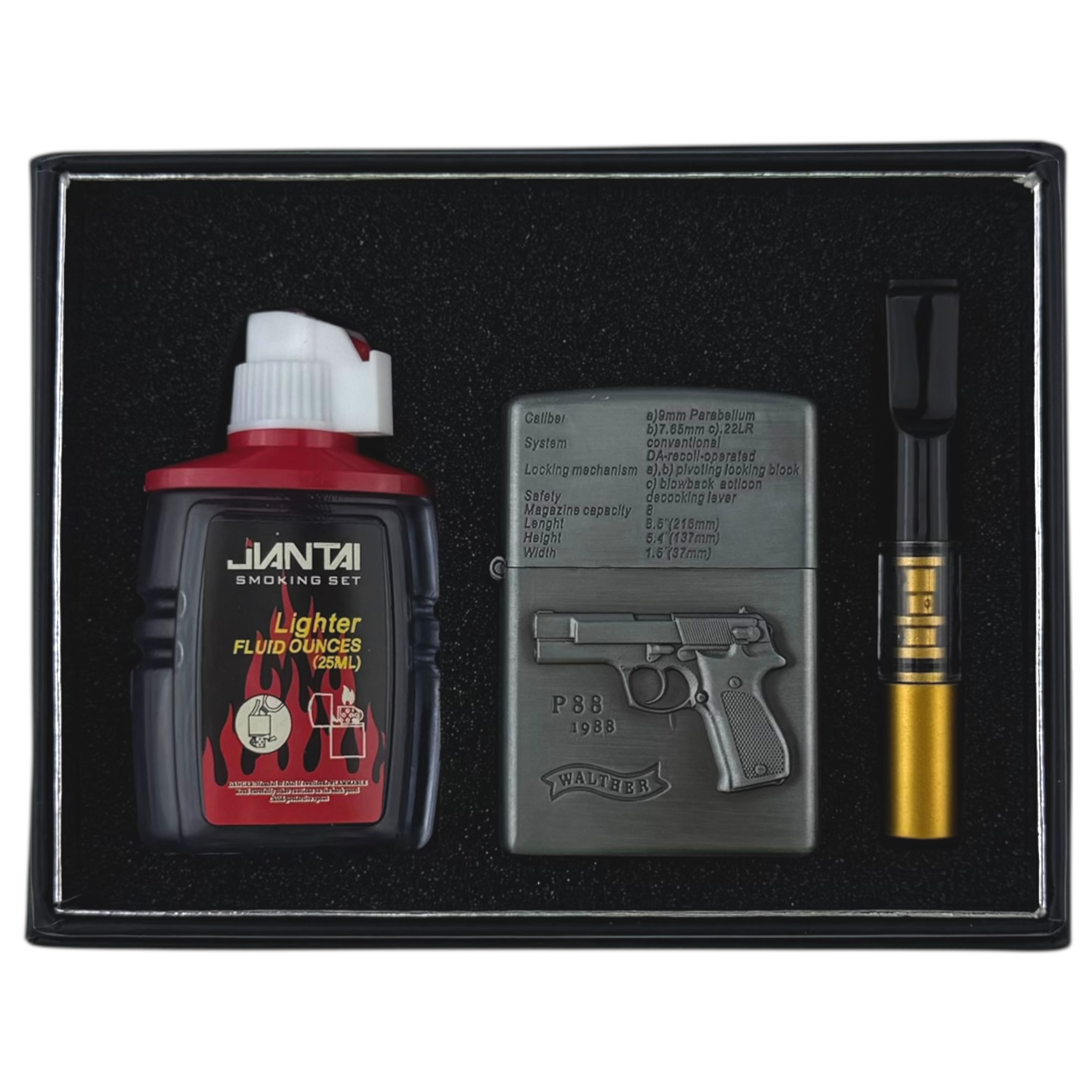 Запальничка набір бензинова з бензином мундштуком пістолет берета з написом (10)