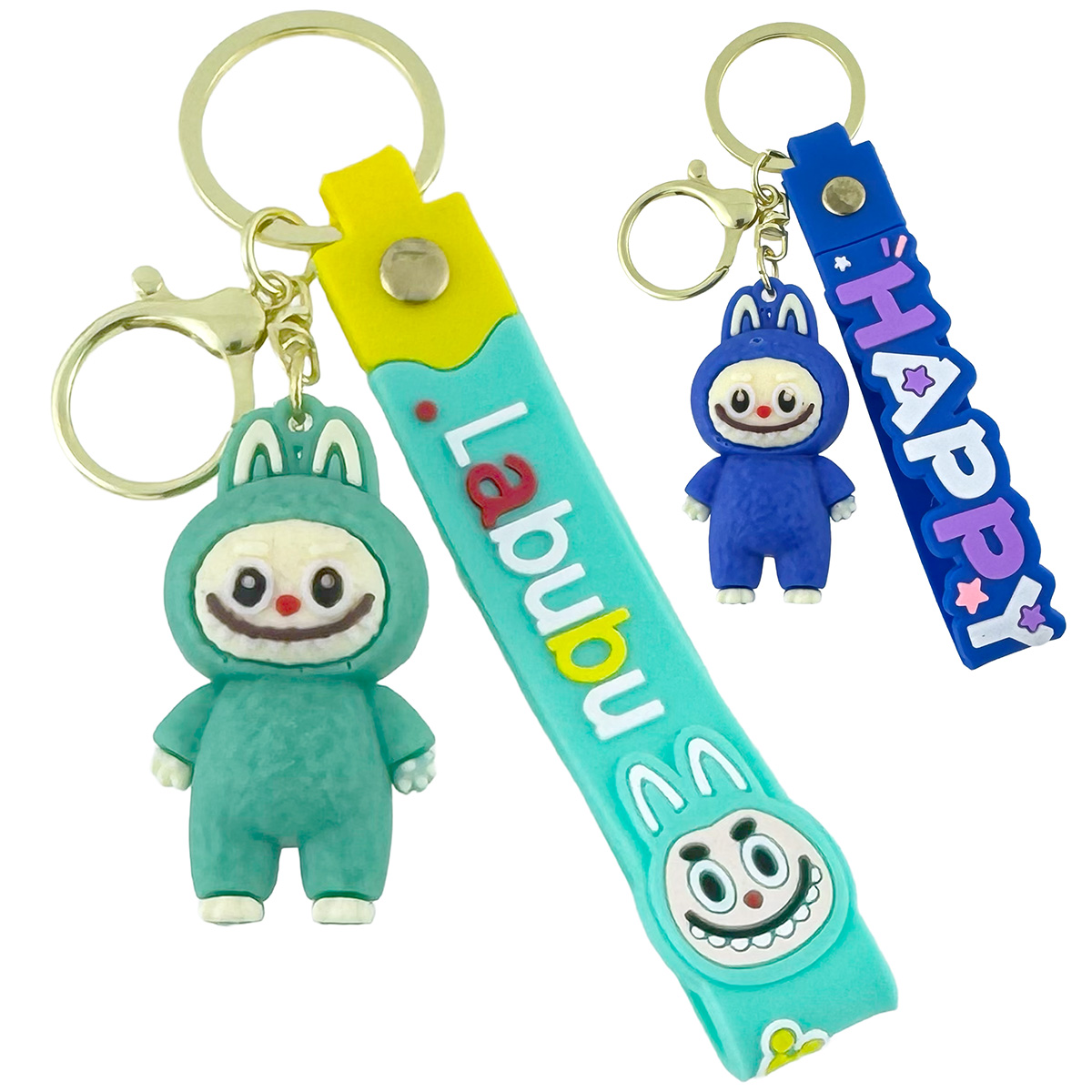 Брелок  іграшка гумова LA BU BU середня-велика зелена та синя з браслетом (12)