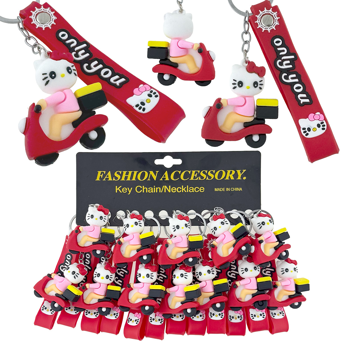 Брелок гумовий обʼємний з браслетом Кітті на скутері (12)