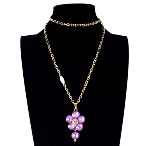 Подвеска крупная цепочка цветок с камнем сиреневый (12)