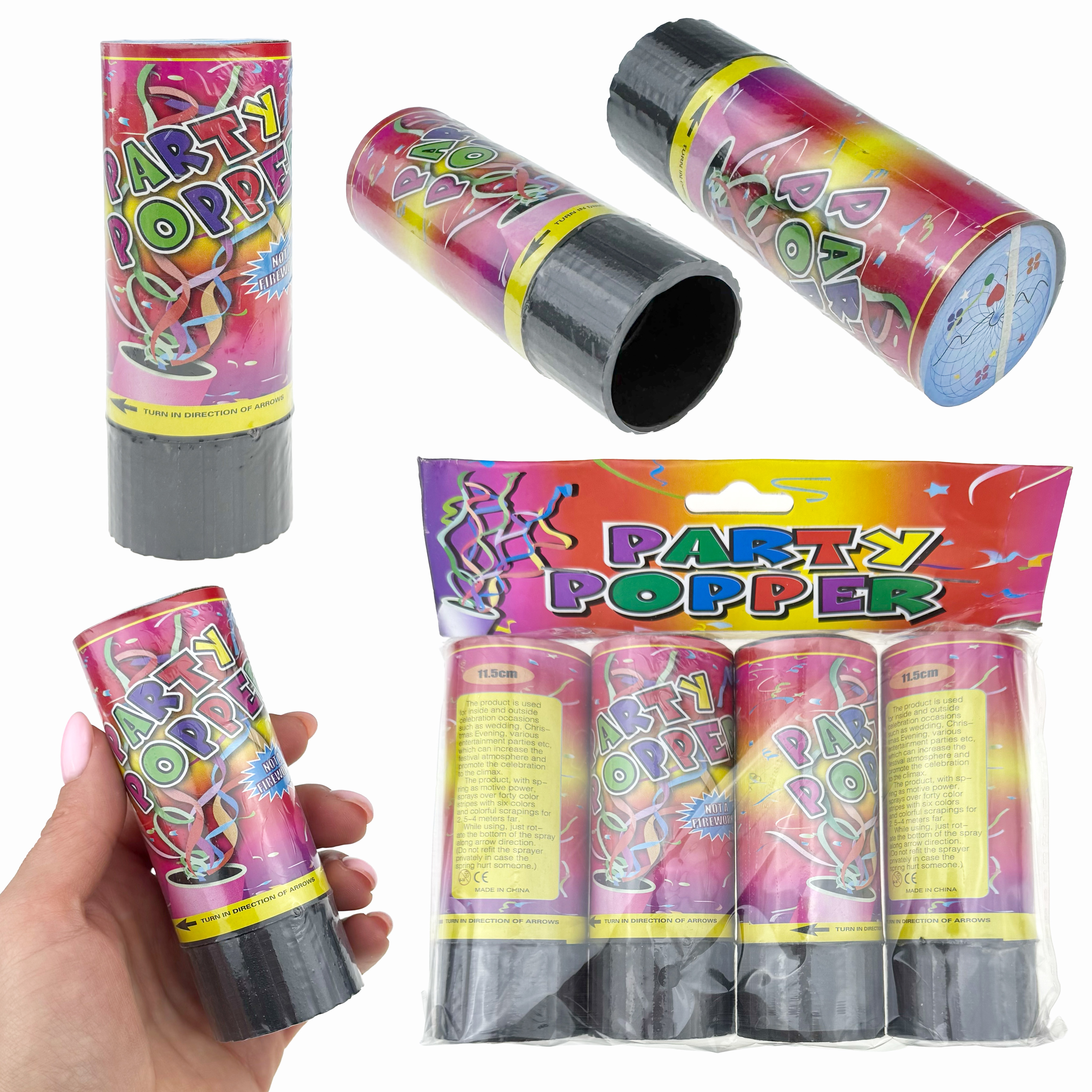 Набір хлопушок конфетті PARTY POPPER маленькі 4 в1 11.5 см /144/