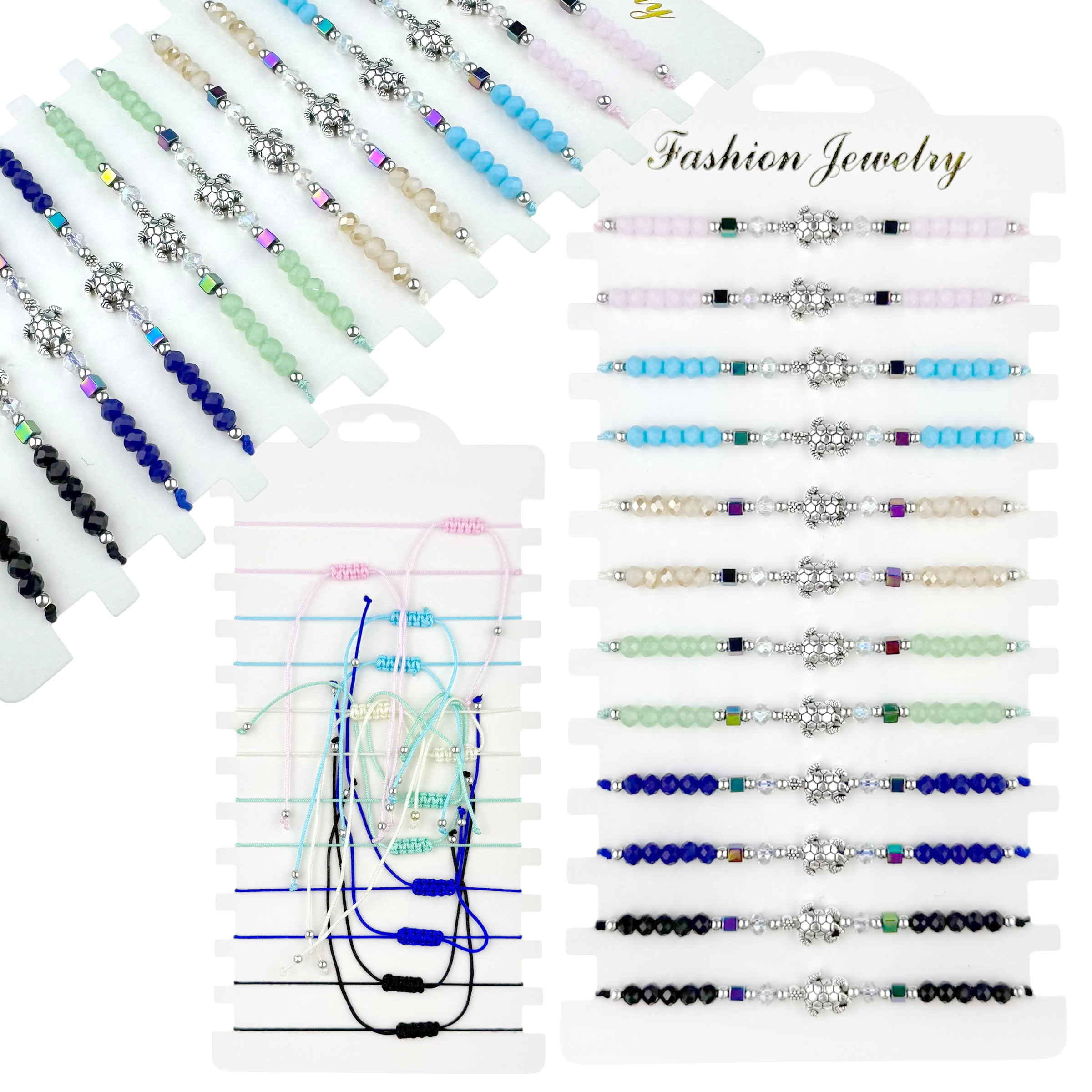 Браслет мікс кольорів маленька срібна черепаха з камінчиками (12) 