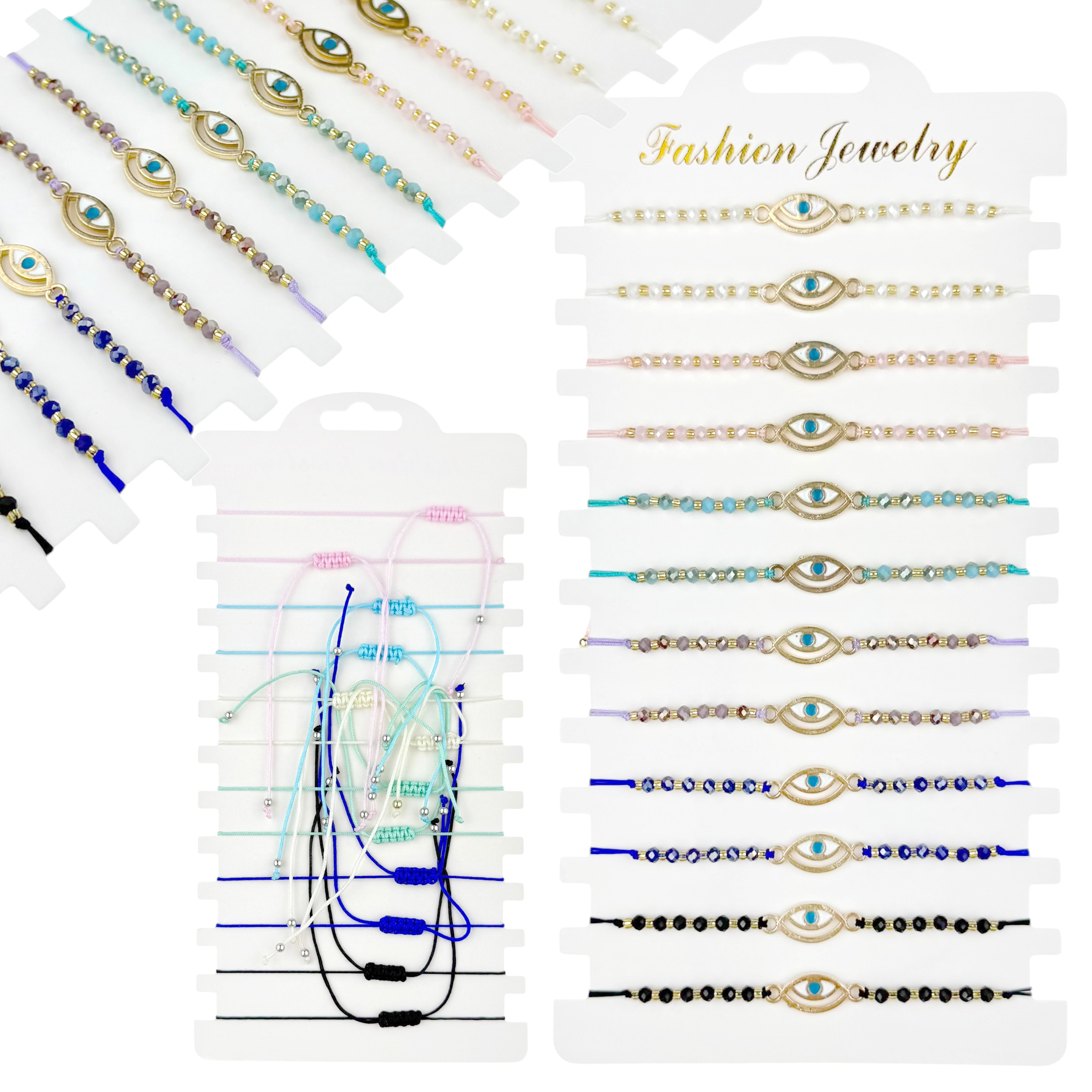 Браслет мікс кольорів око під золото з камінчиками (12) 