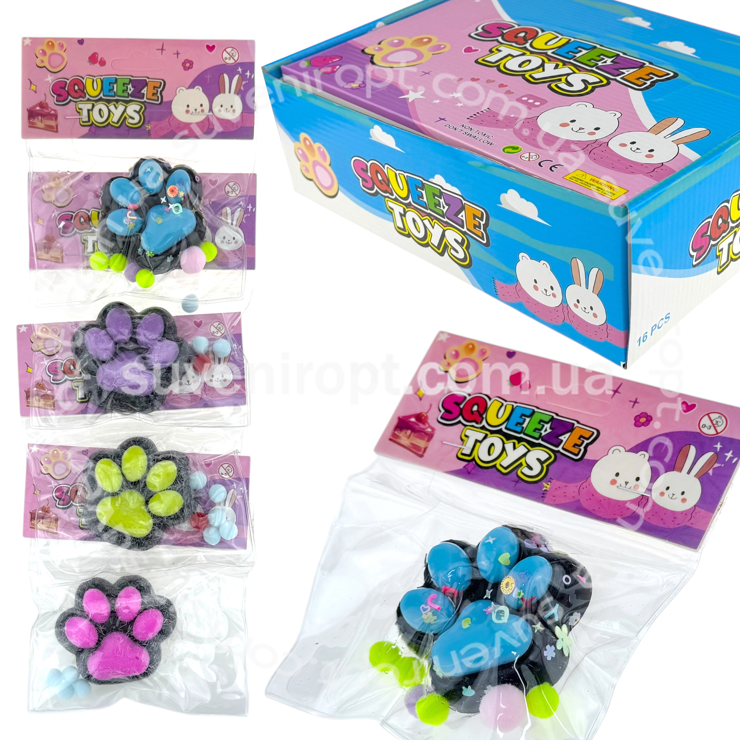 СКВІШІ - SQUISHY лапка велика чорна з кульками  в упаковці (16) /384/