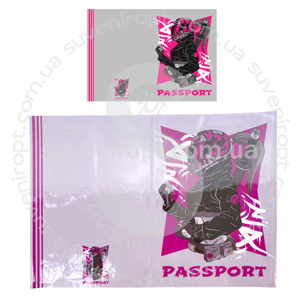 Обложка на паспорт прозрачная  с вставкой самурай розовый (50)