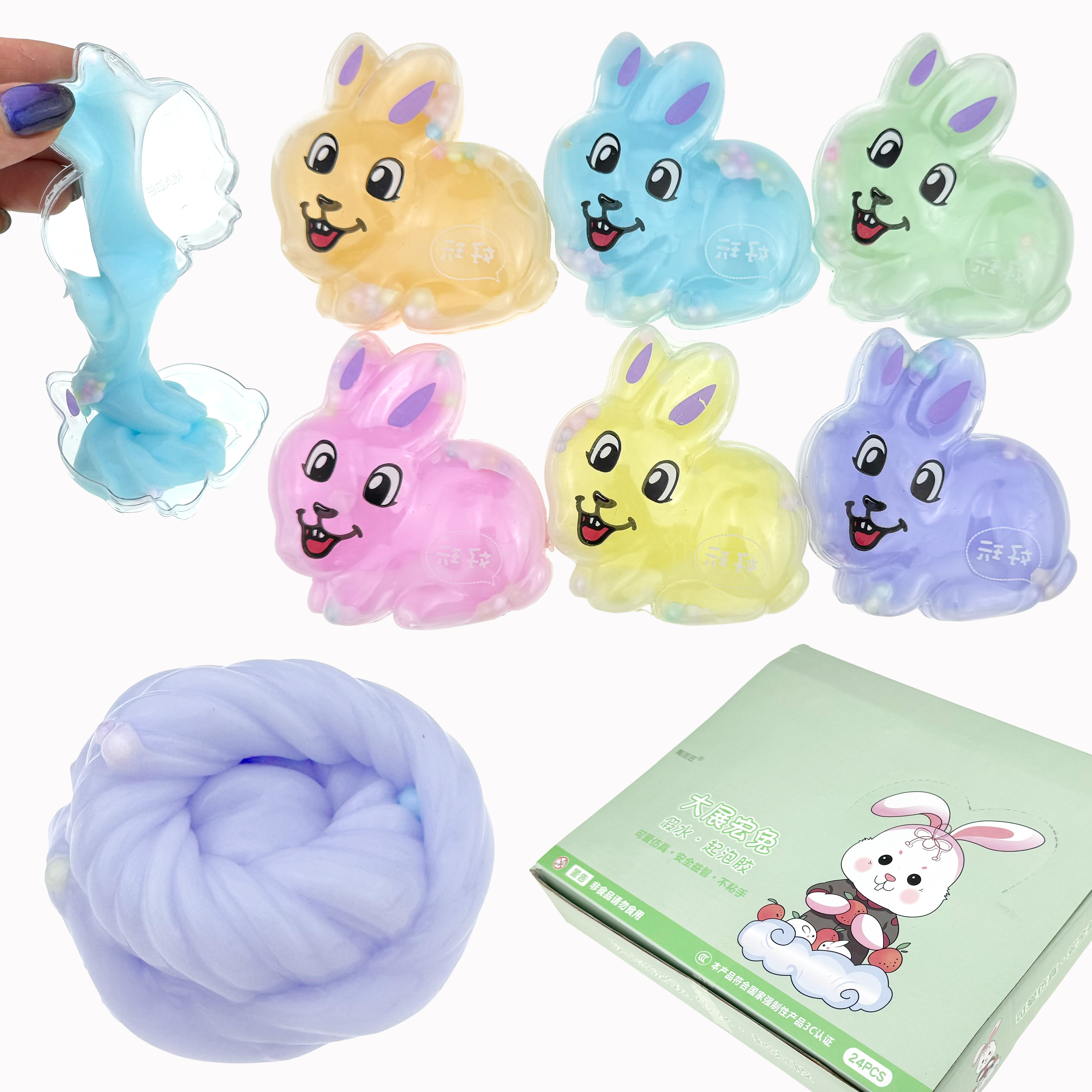 Слайм для рук молочний заяц з пінопластом середний (24) /576/