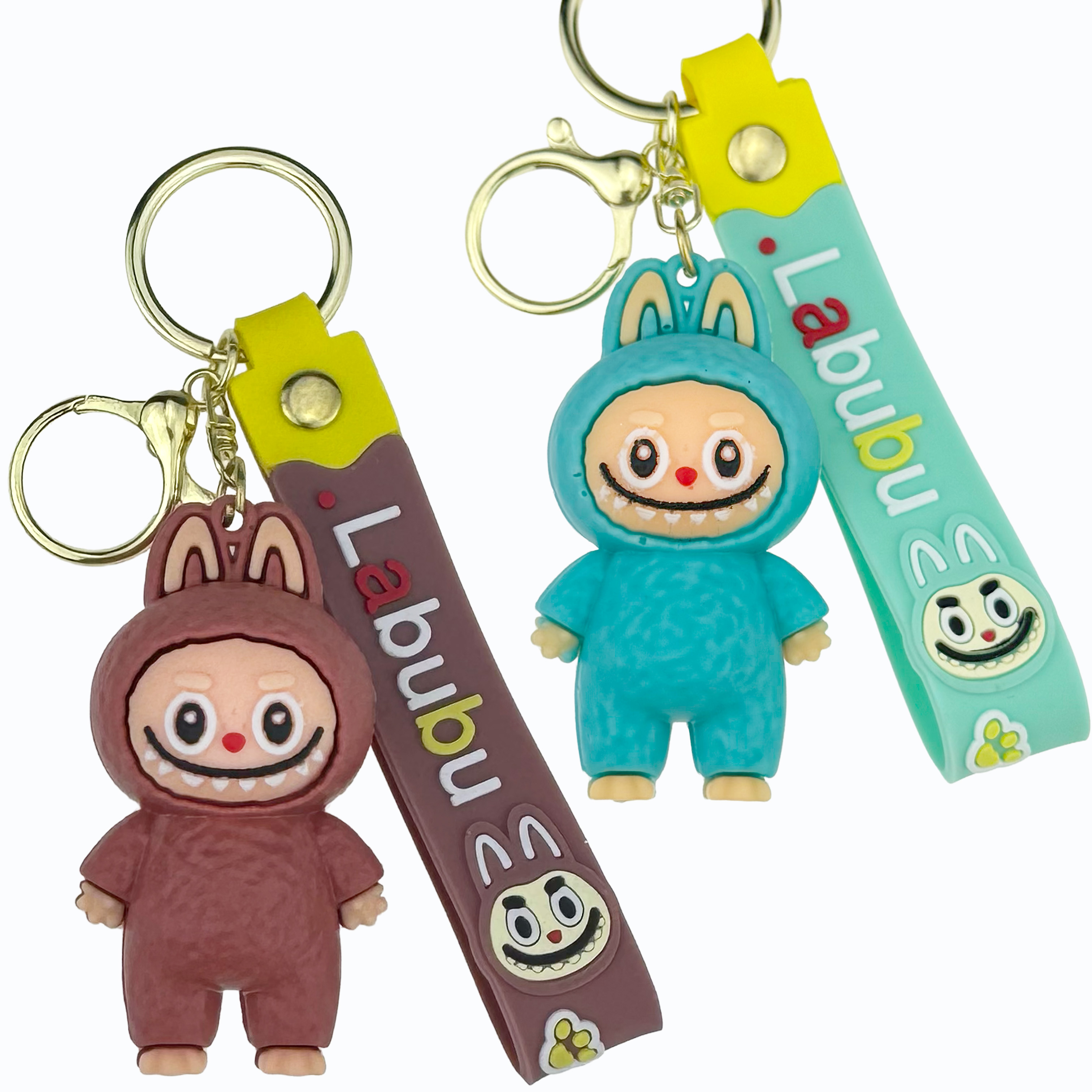 Брелок  іграшка гумова LA BU BU коричнева та зелена з браслетом (12)