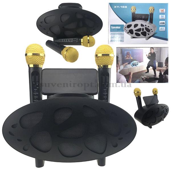 Беспроводная колонка чёрная с двумя караоке микрофонами и овациями