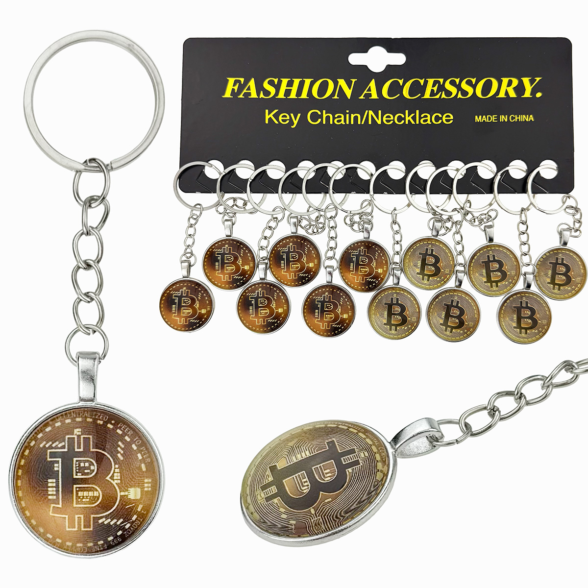 Брелок металевий з обʼємним склом біткоін (12)