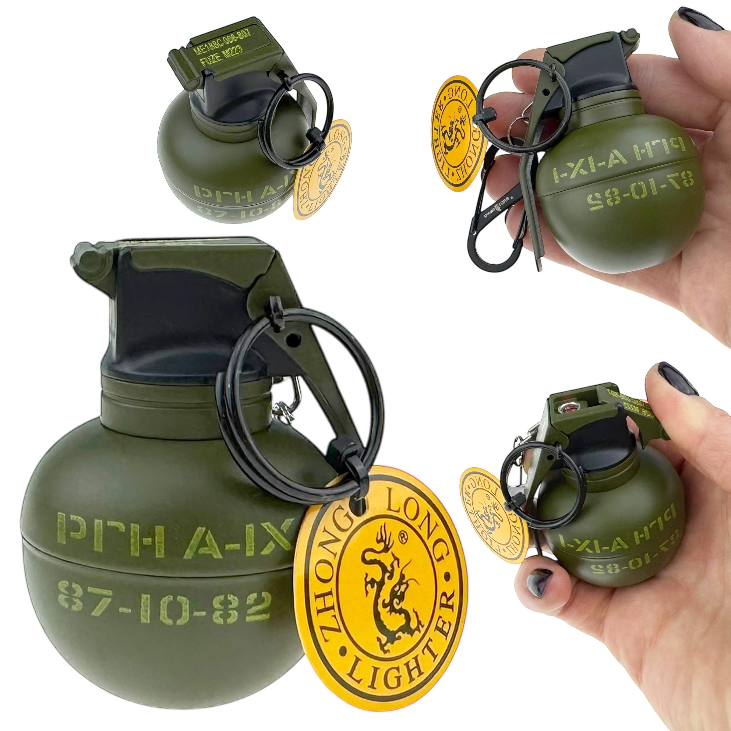 Запальничка кругла велика зелена граната РГН 6.5 см  (12)