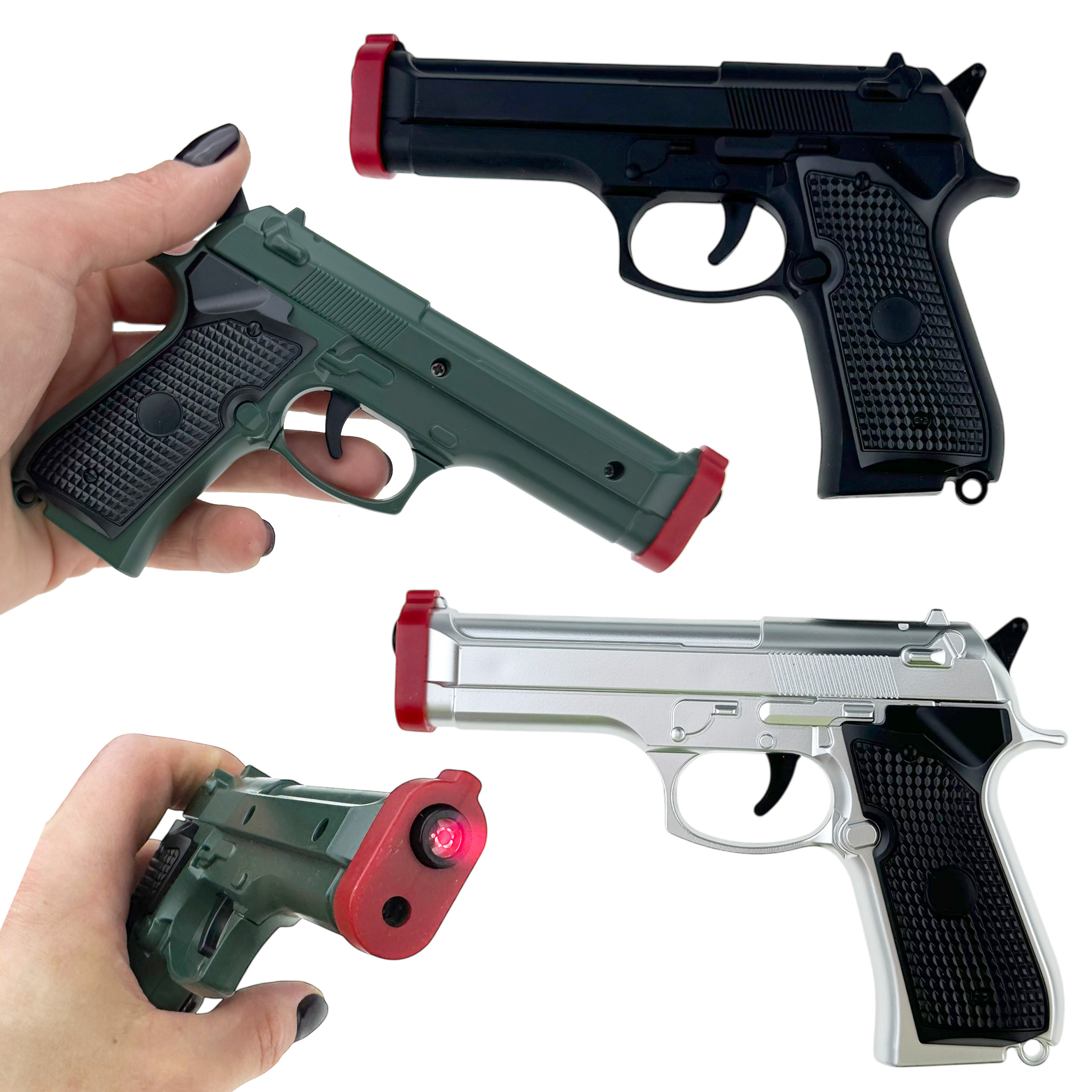 Запальничка пістолет великий з лазарем у трьох кольорах 13 см (12)