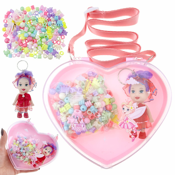 Сумочка серце на плече з намистинками матовими та лялькою велика 14 см /120/