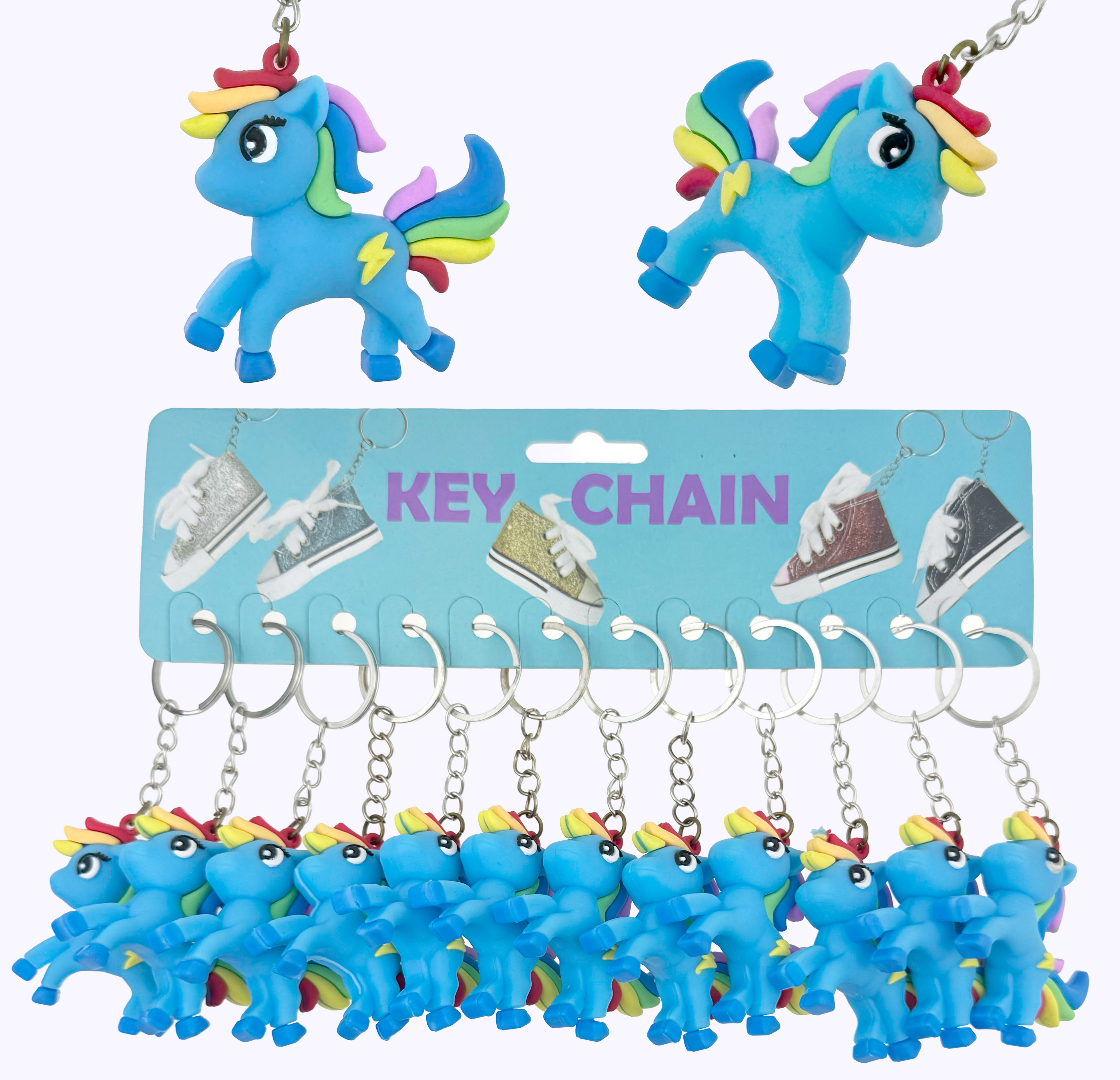 Брелок гумовий обемний блакитна одноріжка веселка середня (12)