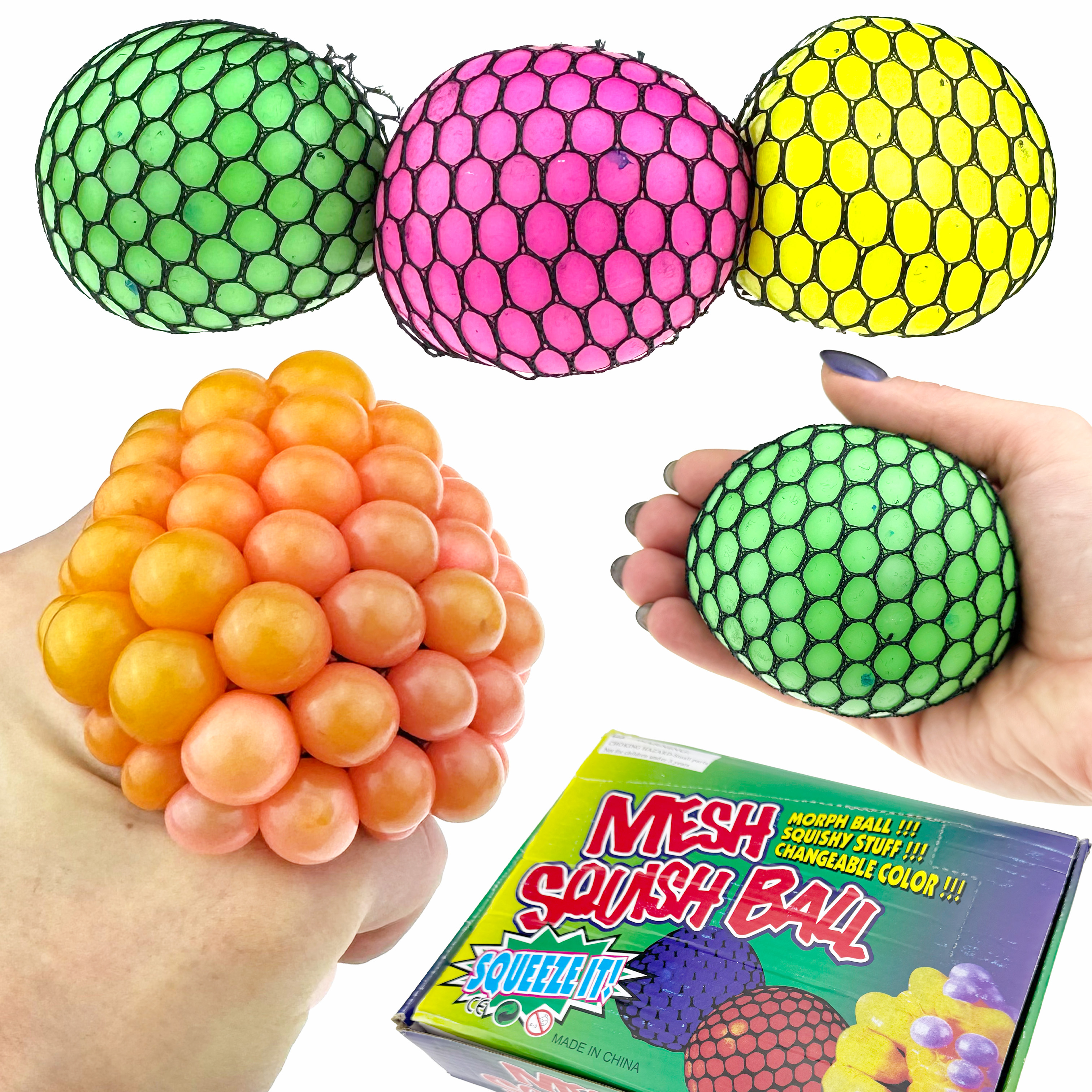 Антистрес мізки кольорові  у чорній сітці 7 см (12) /144/