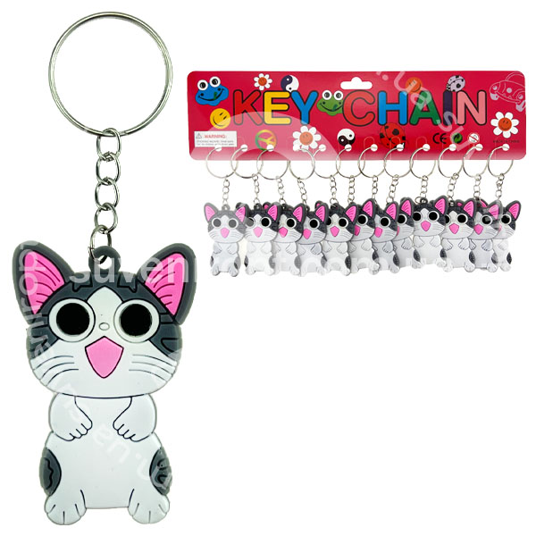 Брелок гумовий плаский котик біло-сірий з мультика (12)