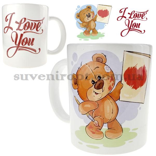 Кружка мишка листок с сердцем I LOVE YOU ! 310 гр (12)