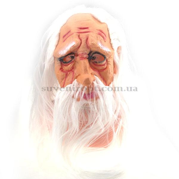 Маска старый дед с  белой бородой с длинными волосами