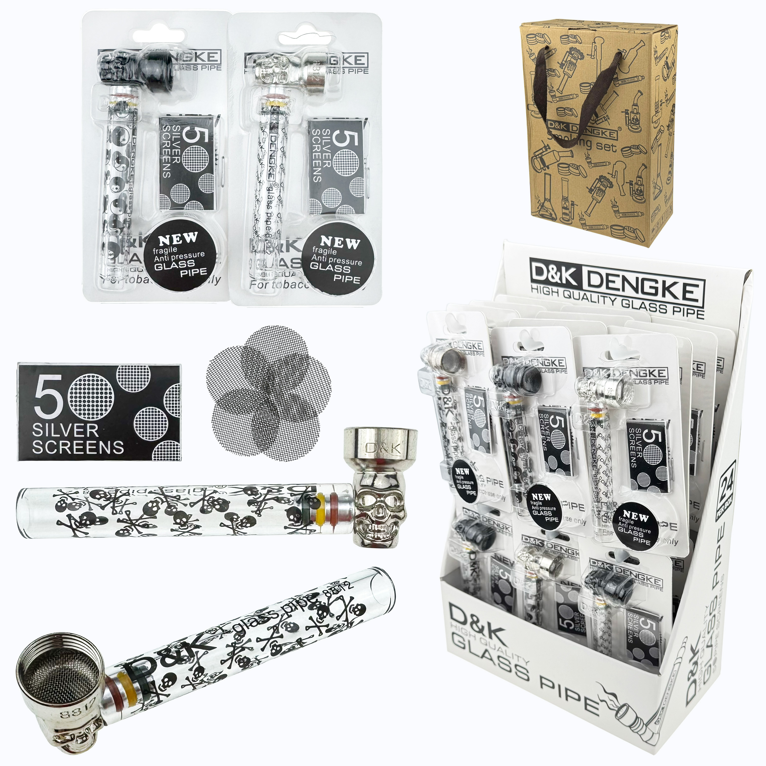 Трубка К скляна 10 см із сітками (5шт) однотонний чорний візерунок (24) /240/