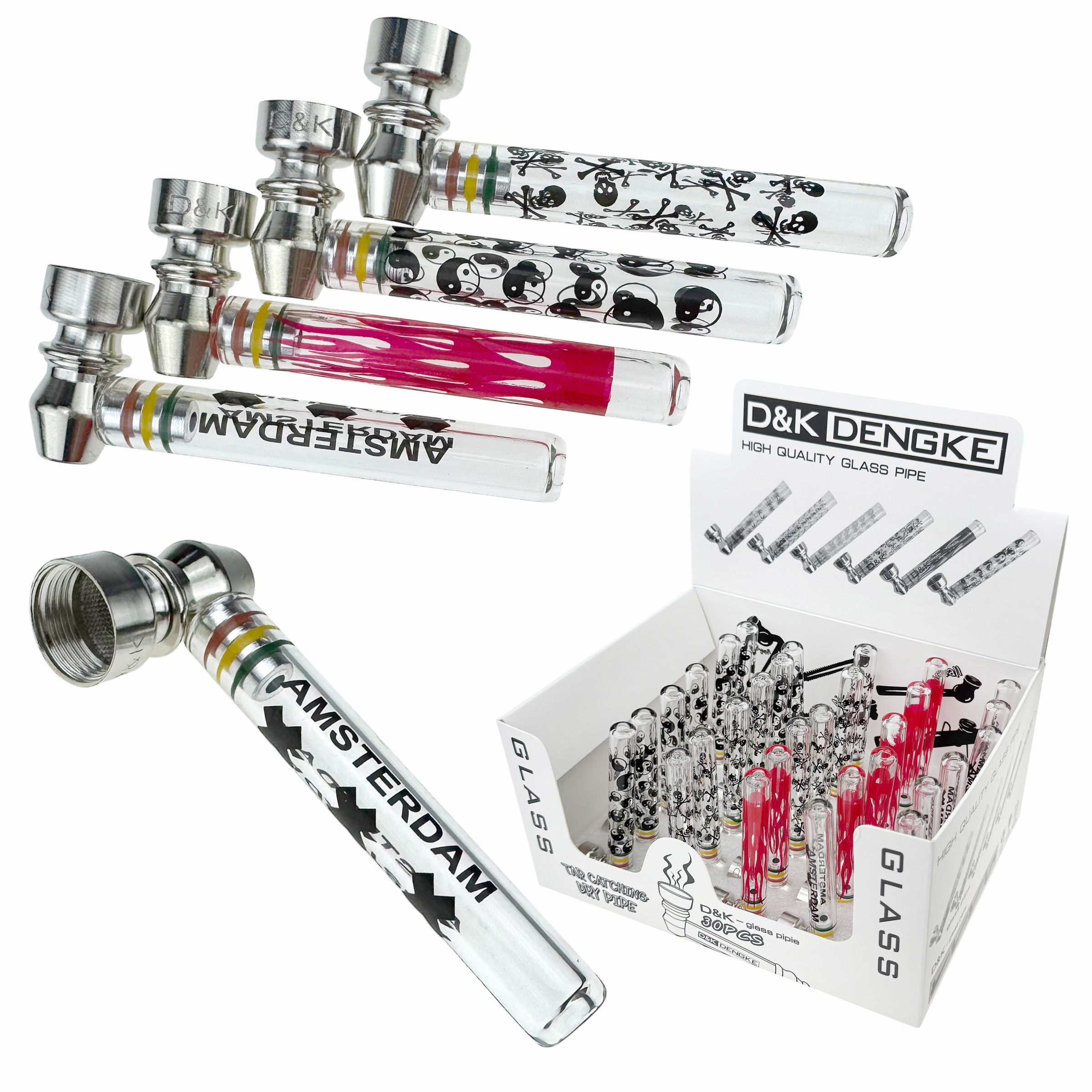 Трубка К скляна малюнок в асортименті 9см  (30)/360/