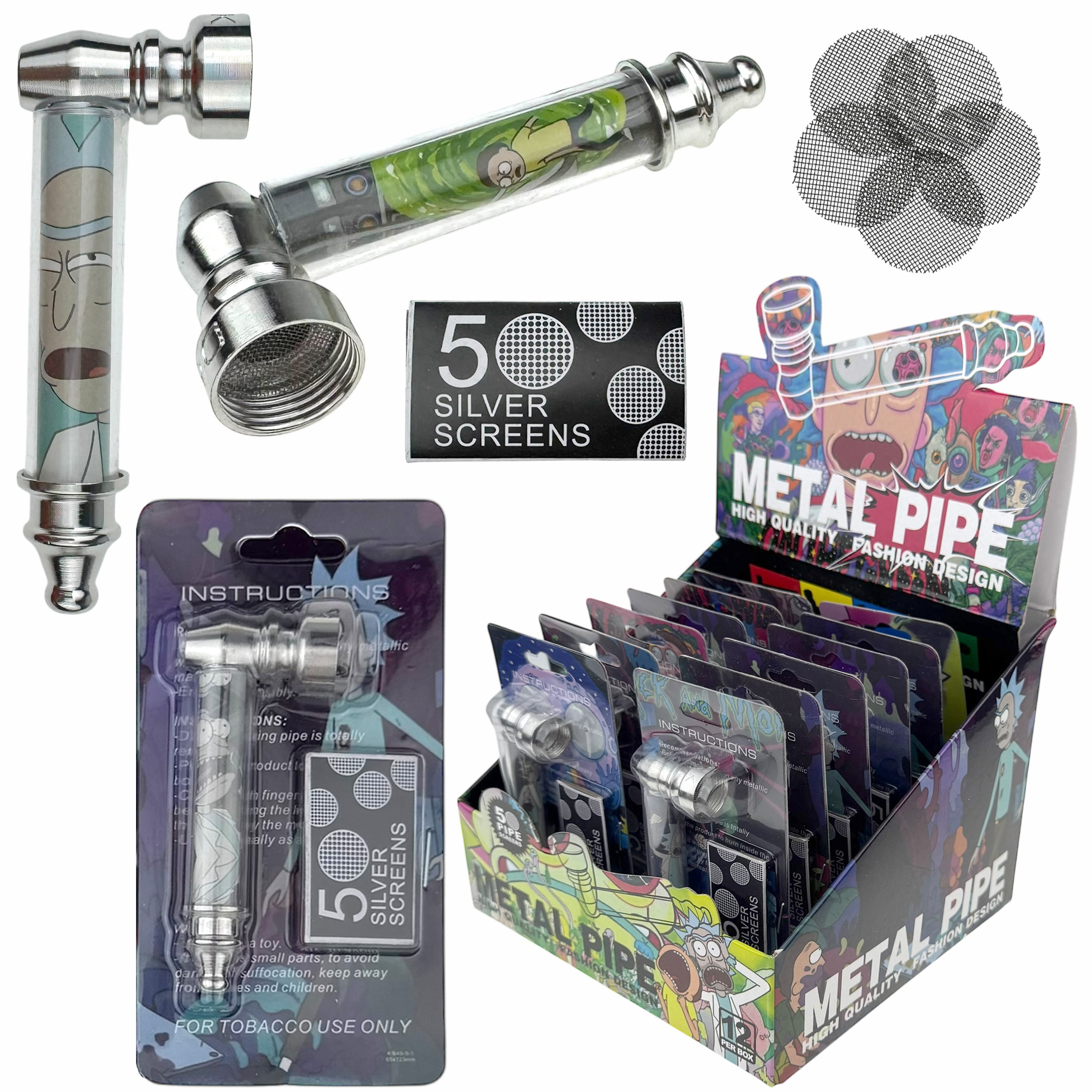 Трубка К металева 8см із вставленим малюнком Рік і Морі в чорній упаковці з сітками(5шт)(12)/240/