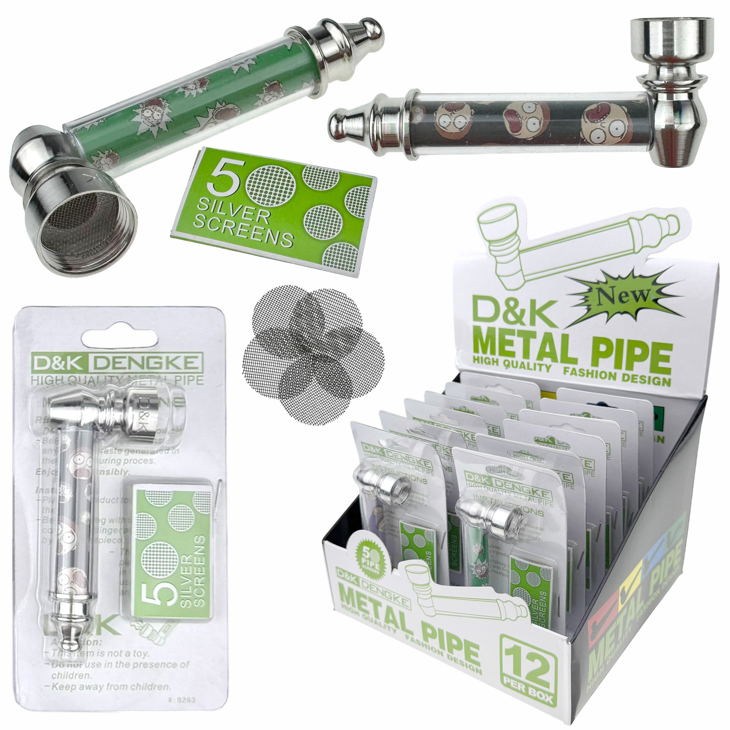 Трубка К металева 8см із вставленим малюнком Рік і Морі в білій упаковці з сітками(5шт)(12)/240/