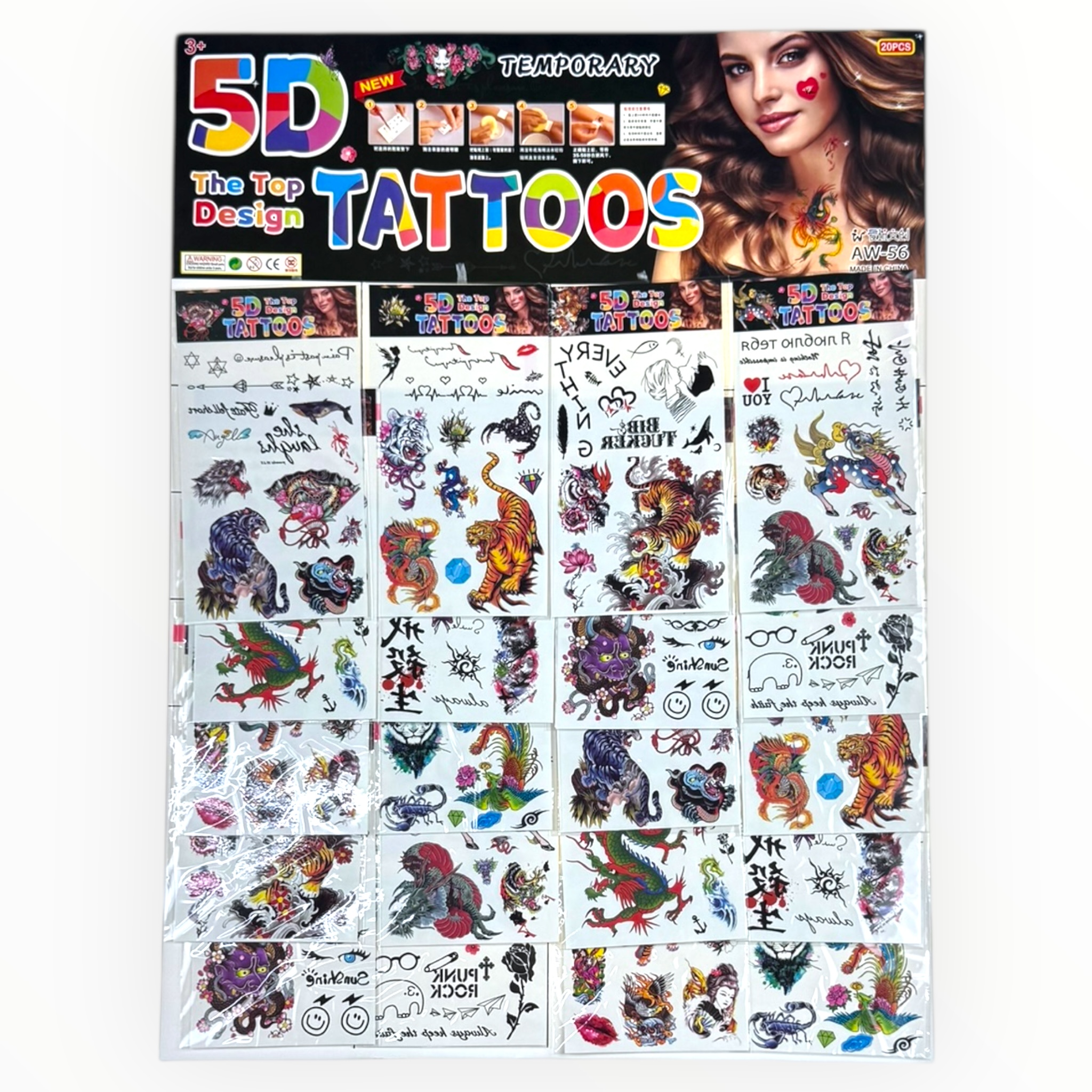 Тату тимчасове асорті онні,тигр,дракон, написи на планшеті (20) /4000/