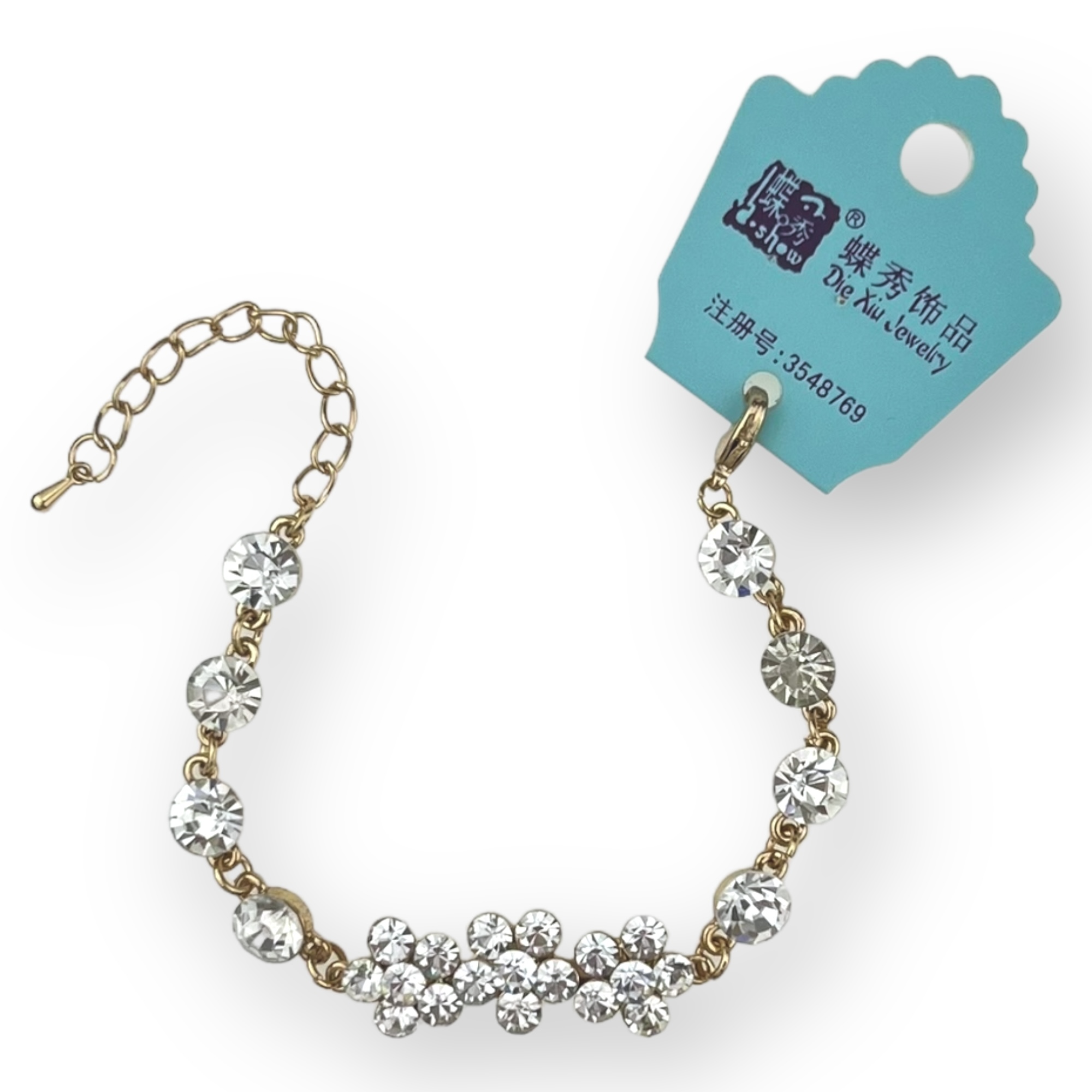 Браслет з камнями три квітки під золото