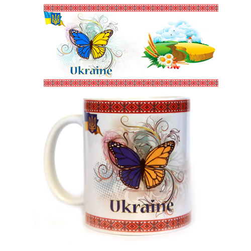 Кружка цилиндр бабочка Украина 310 гр (12)