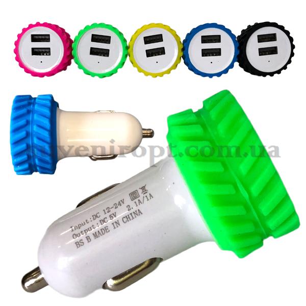 Мережевий адаптер в авто гумова шина два входи 2 А