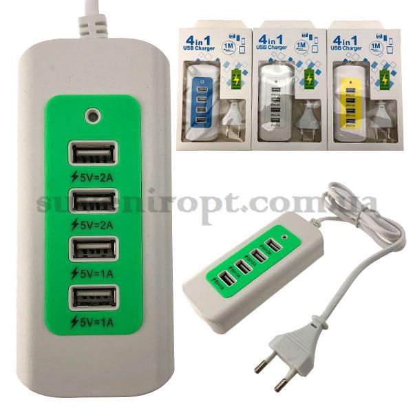 Провід заряджання 1 метр мережевик 4 usb