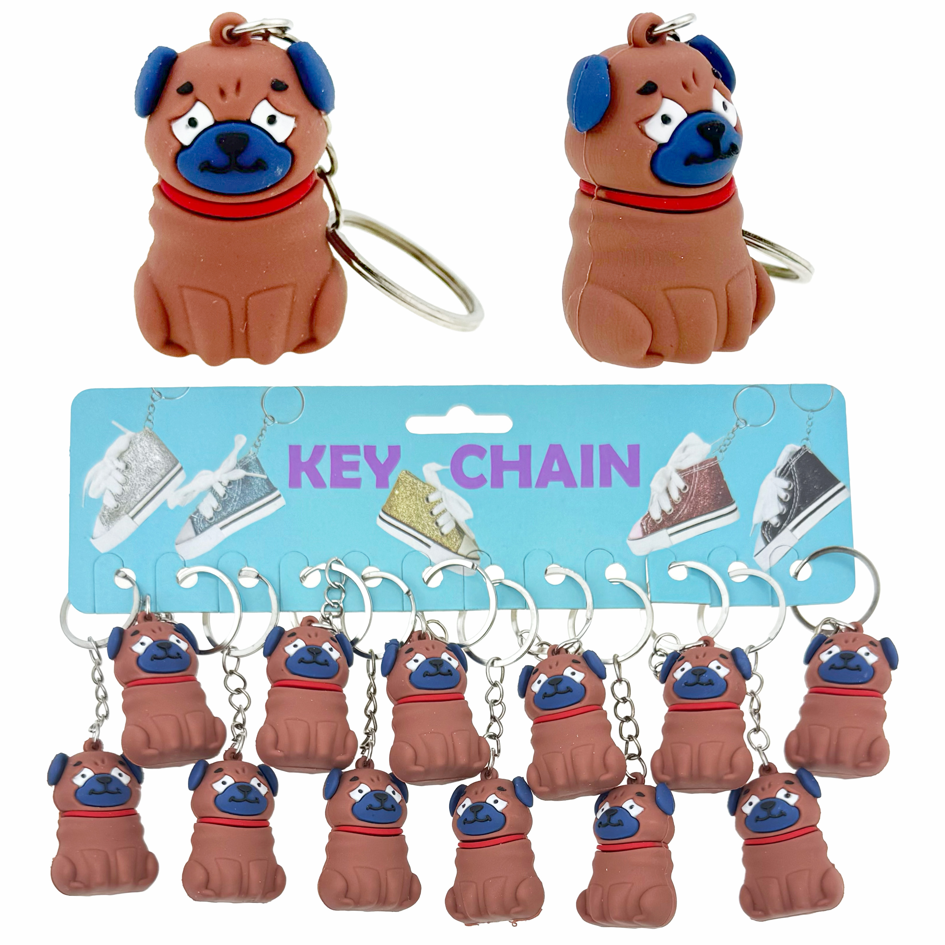 Брелок гумовий обемний песик Мопс сидить коричневий (12)