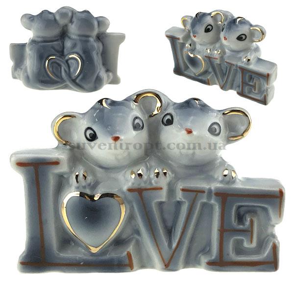 Сувенір мишки пара LOVE із серцем сірий фарфор 7х 4.5 см