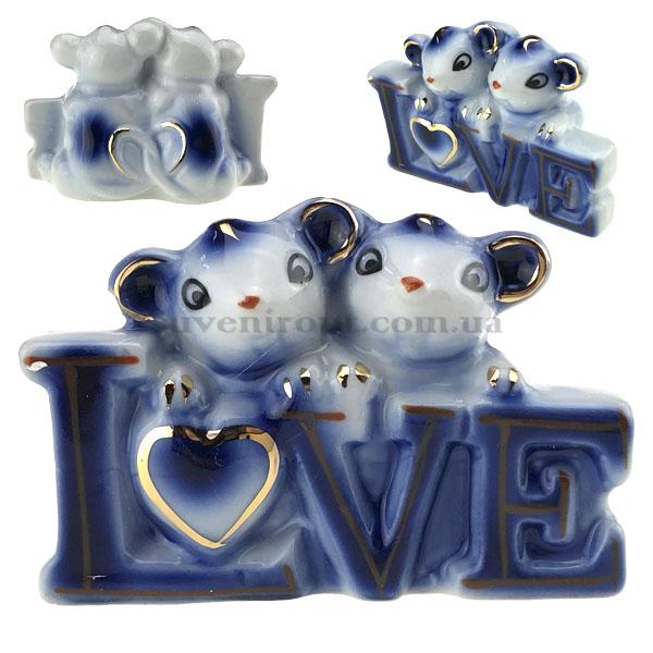 Сувенір мишки пара LOVE із серцем гжель 7х 4.5 см