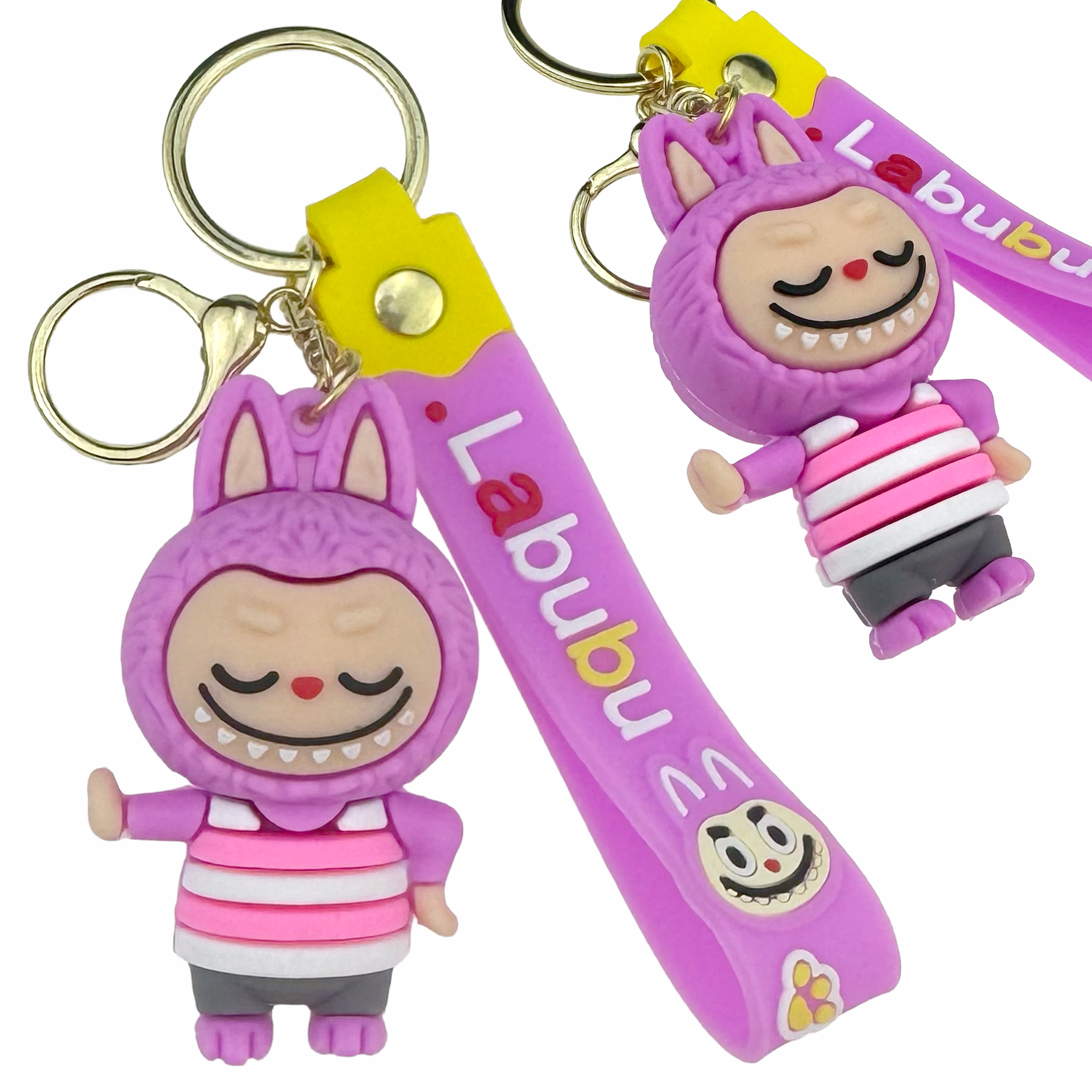 Брелок  іграшка гумова LA BU BU рожева майка в смугу з браслетом (12)