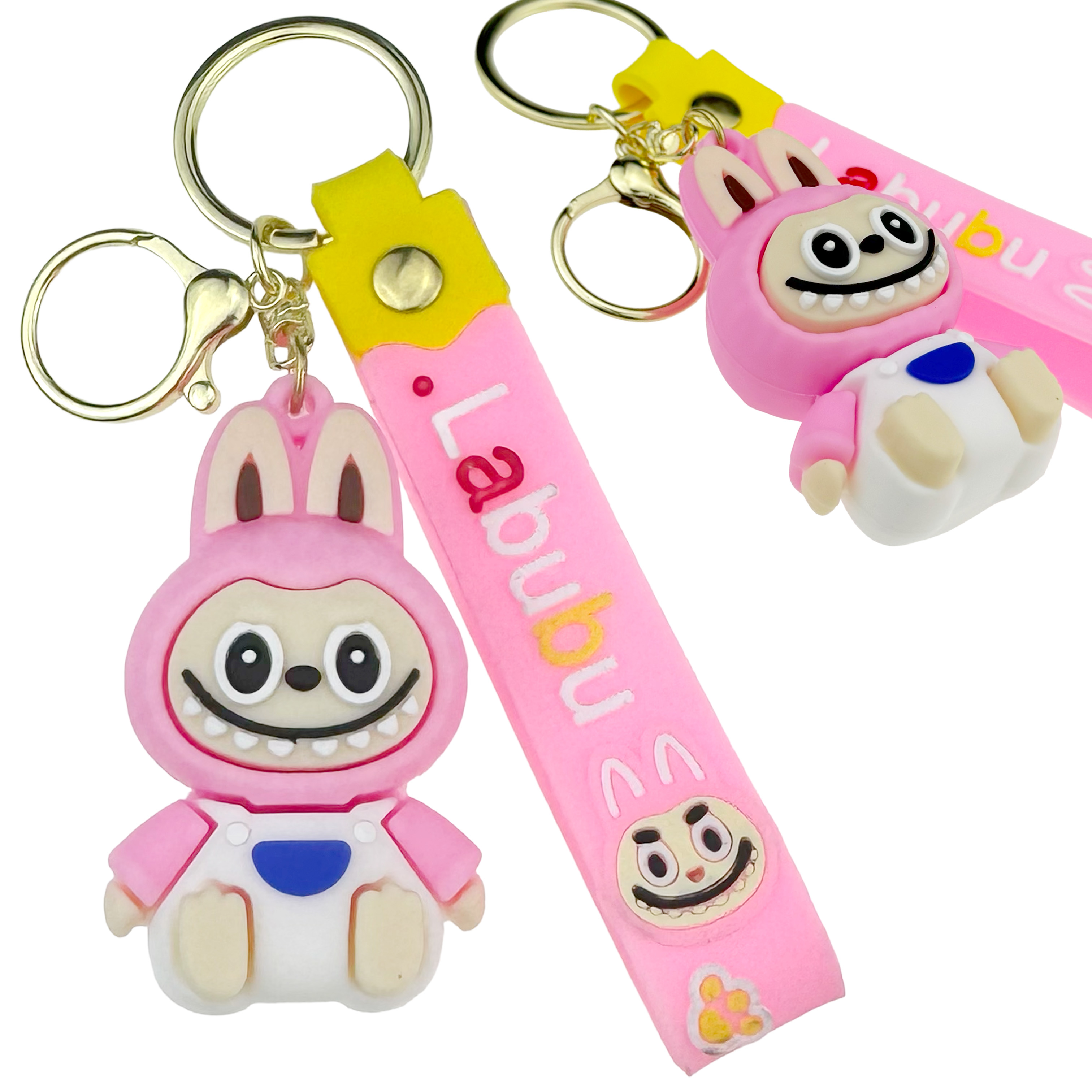 Брелок  іграшка гумова LA BU BU  рожева-біла сидить  з браслетом (12)